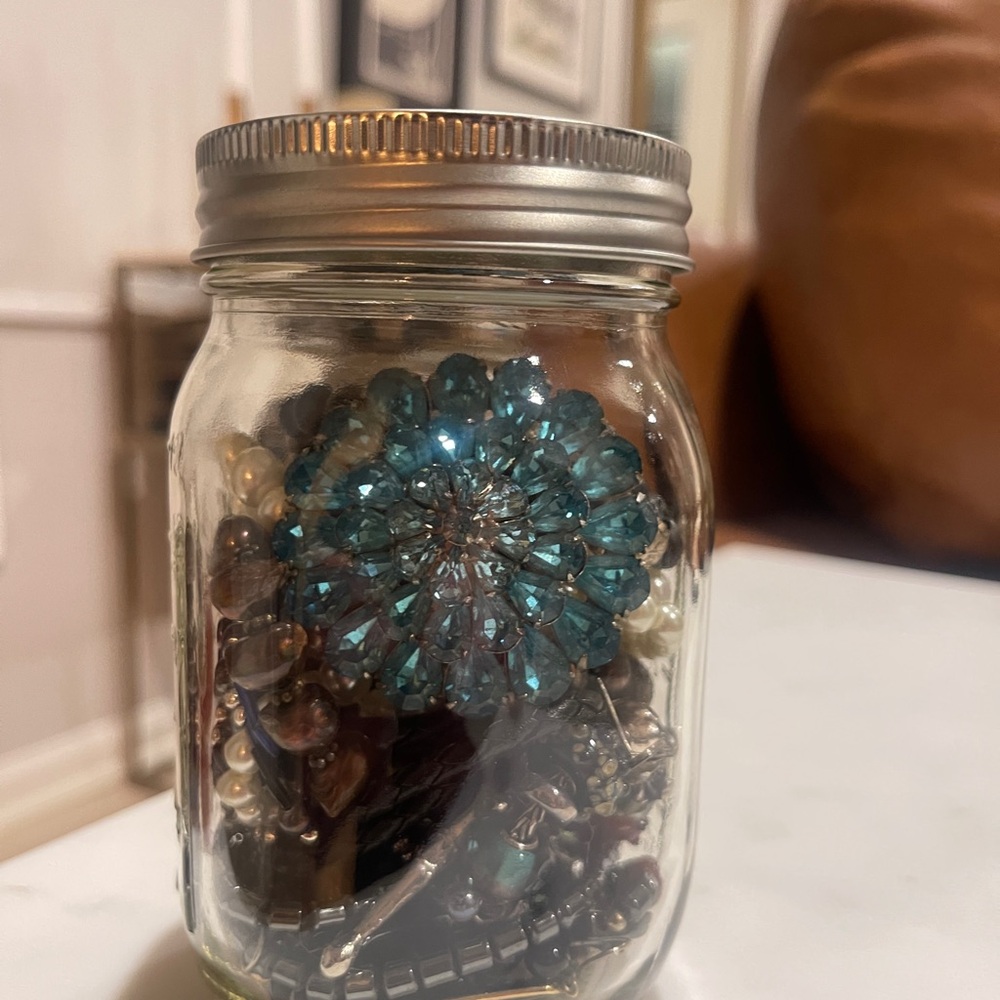 Vintage Jewelry Jar - 80s era with Blue and Silver Accents